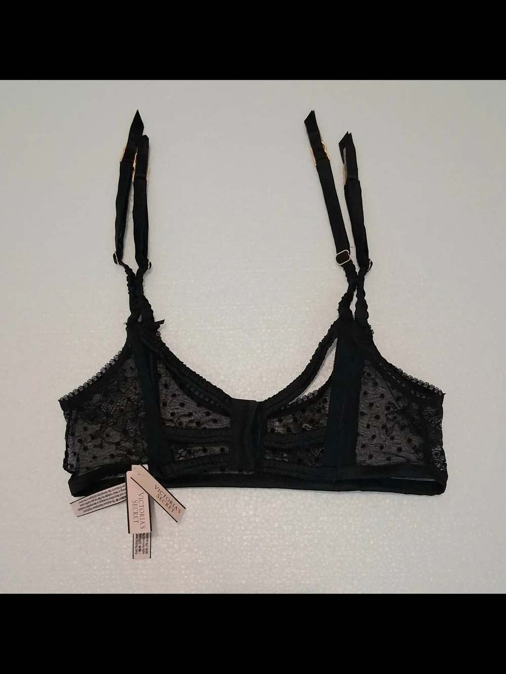 Victoria's Secret Black Lace Garter Belt with Polka-Dot Mesh XS